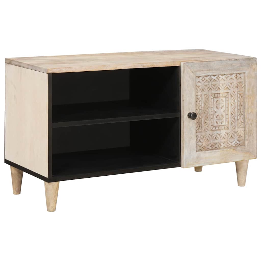 Meuble TV Blanc 80 x 33 x 46 cm bois de manguier massif XIOS