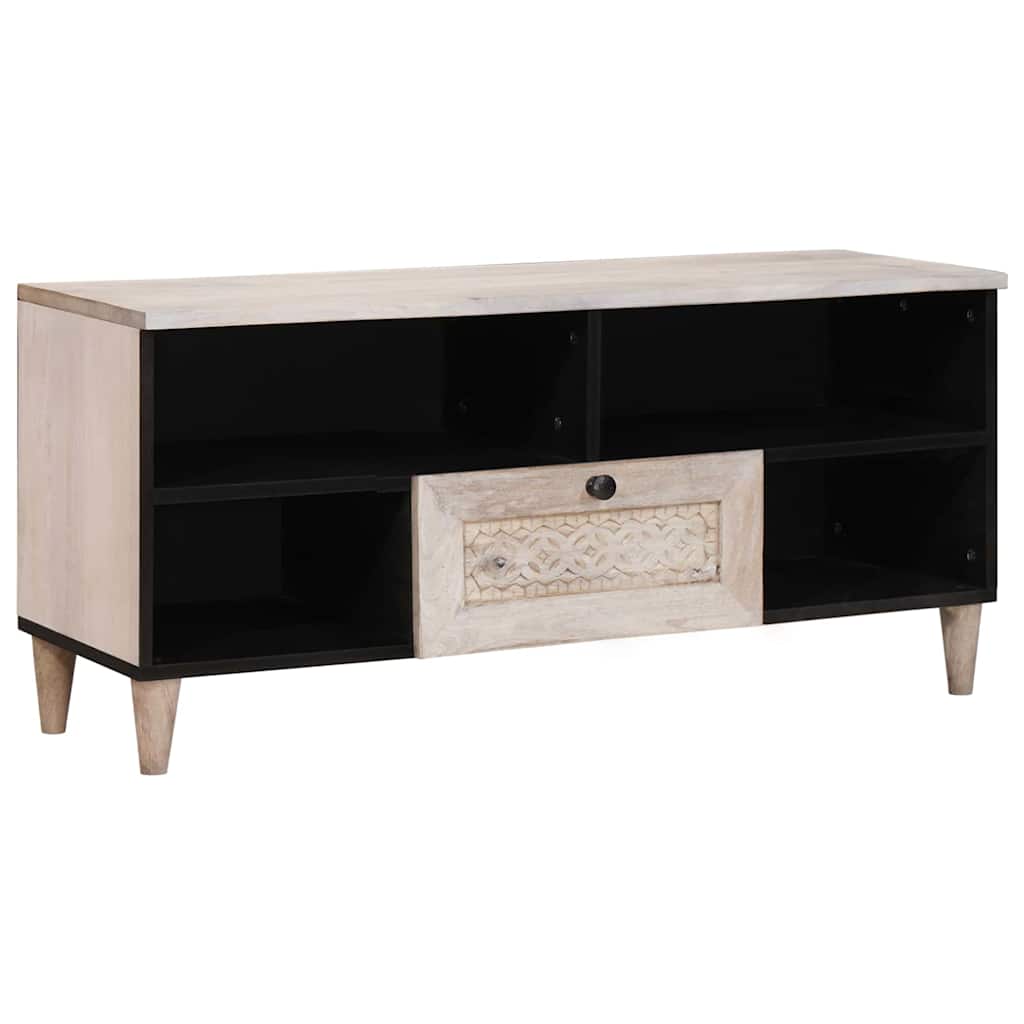 Meuble TV Blanc 105 x 33 x 46 cm bois de manguier massif XIOS