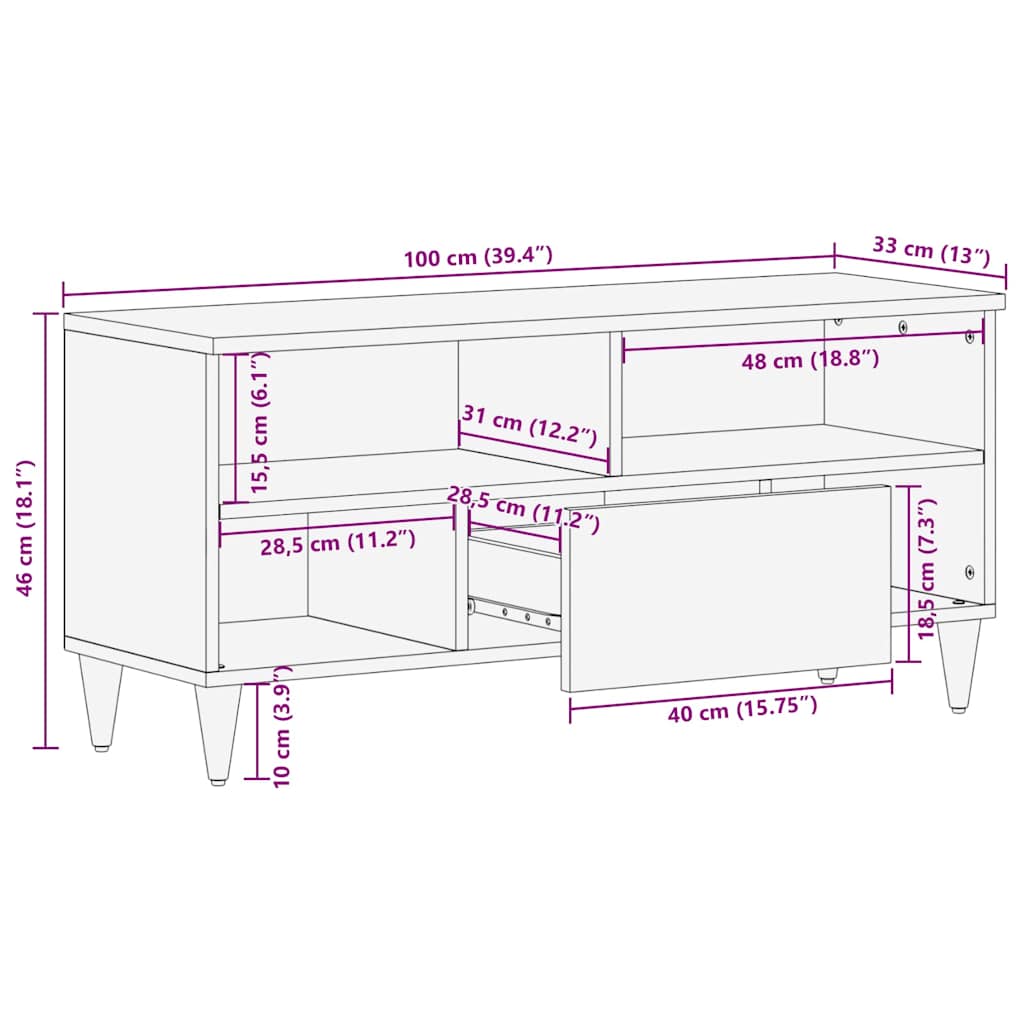 Meuble TV Blanc 105 x 33 x 46 cm bois de manguier massif XIOS