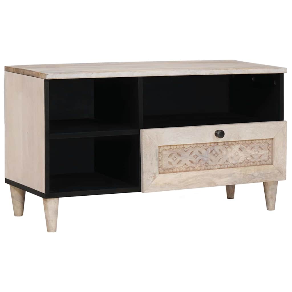 Meuble TV Blanc 80 x 33 x 46 cm bois de manguier massif XIOS