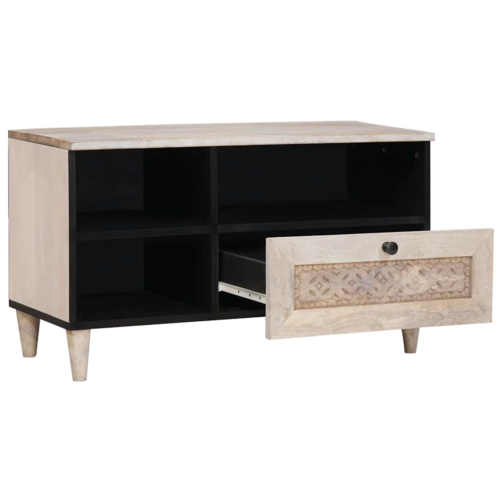 Meuble TV Blanc 80 x 33 x 46 cm bois de manguier massif XIOS