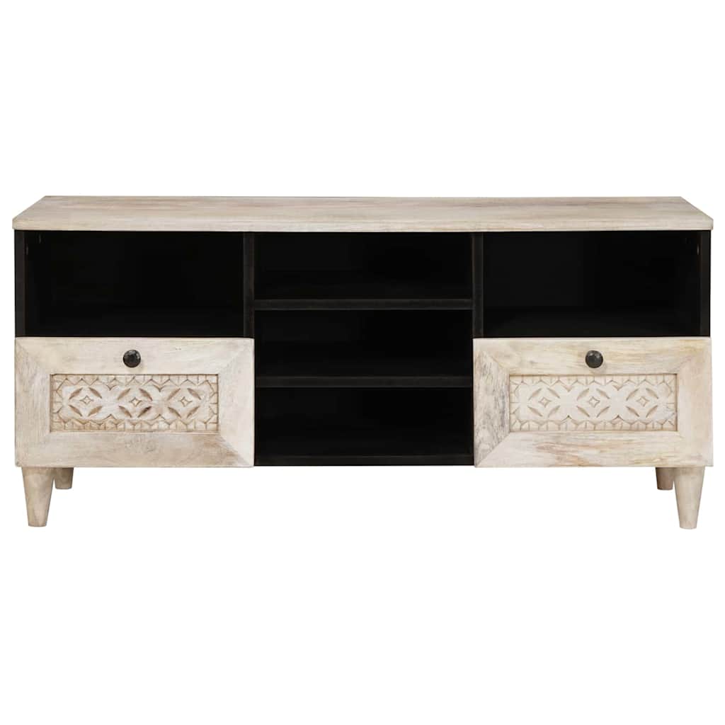 Meuble TV Blanc 100 x 33 x 46 cm bois de manguier massif XIOS