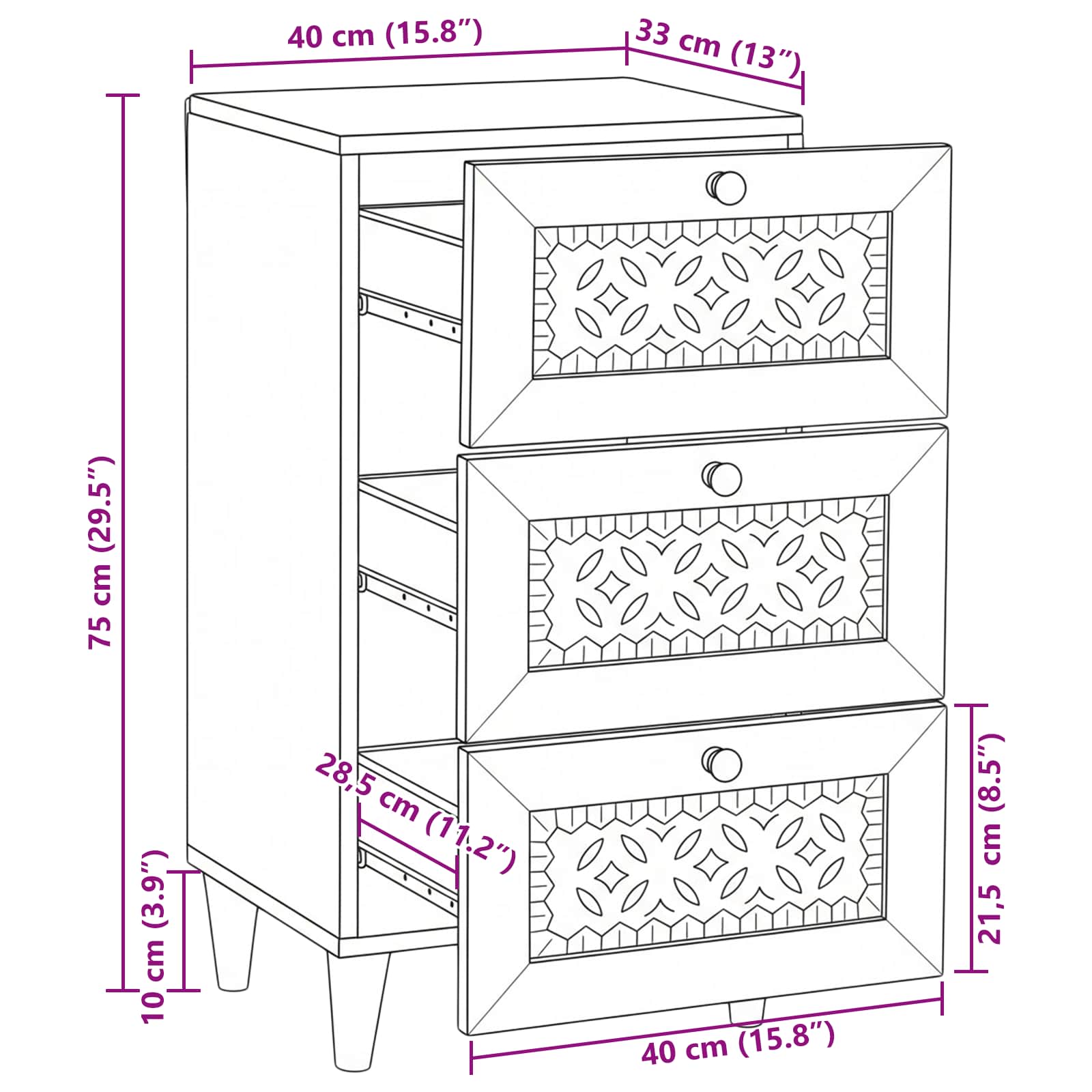 Buffet avec tiroir Blanc 33,5 x 40 x 75 cm - XIOS