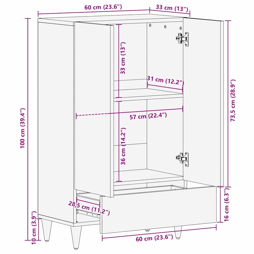 Haut Armoire Blanc 60 x 33 x 100 cm bois de manguier massif