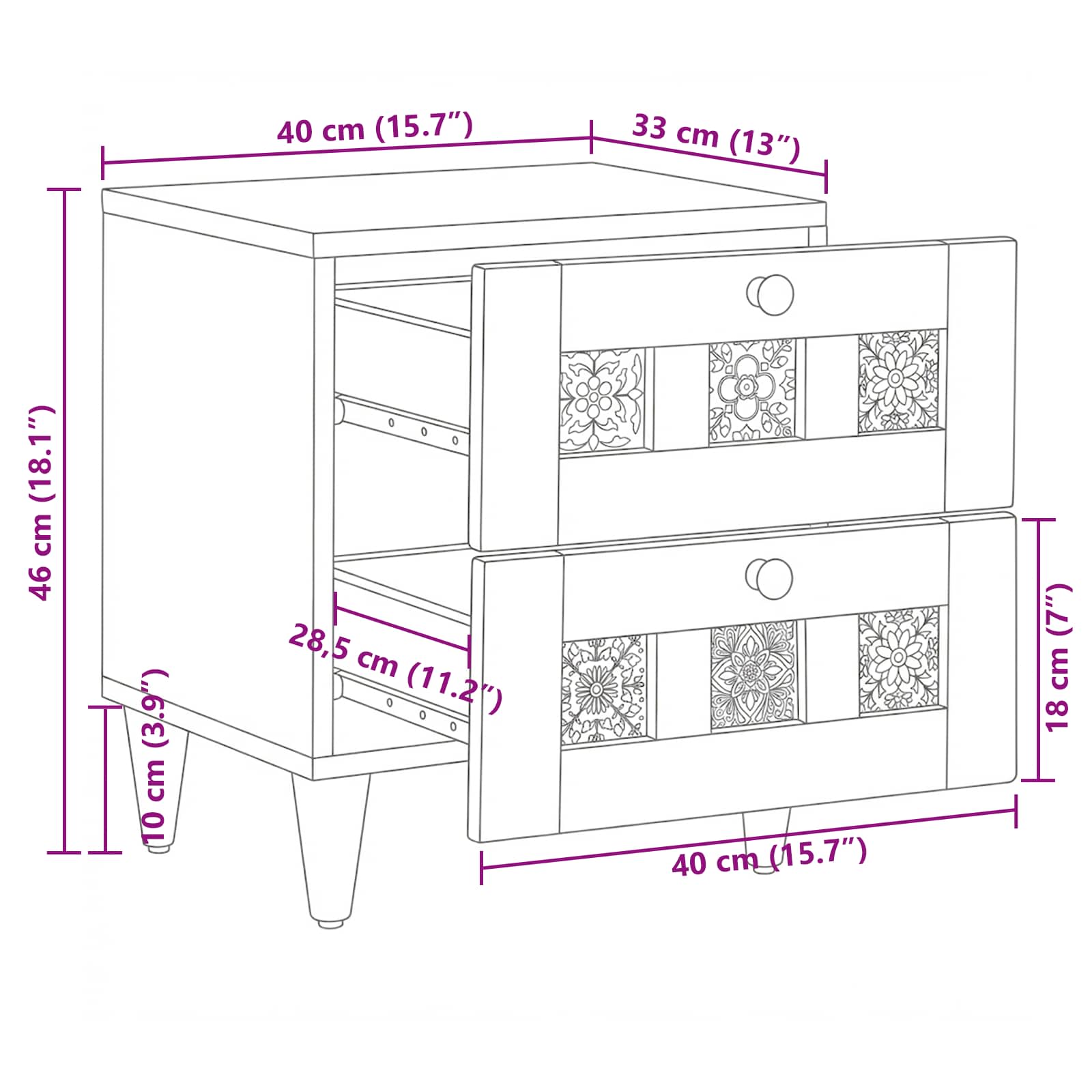 Cabinet de chevet 2 pièces Naturel 40 x 33 x 46 cm