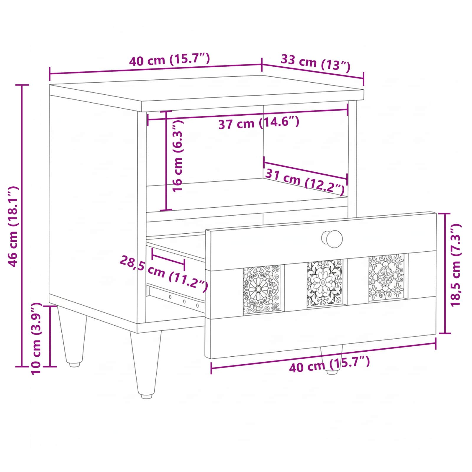 Cabinet de chevet avec tiroir 2 pcs Naturel 40 x 33 x 46 cm - XIOS