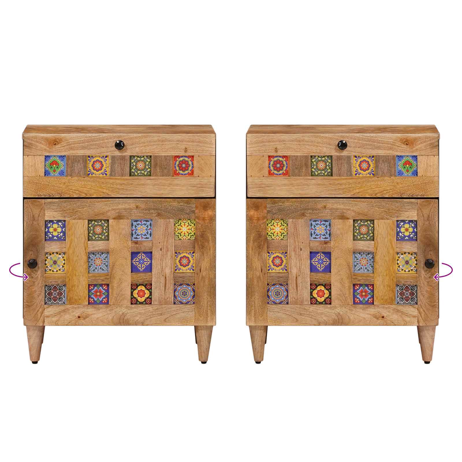 Cabinet de chevet Naturel 50 x 33 x 60 cm Bois de mangue massif - XIOS