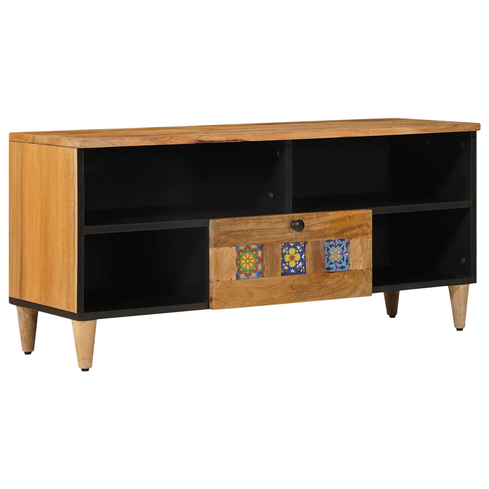 Meuble TV Naturel 100 x 33,5 x 46 cm Bois de mangue massif - XIOS