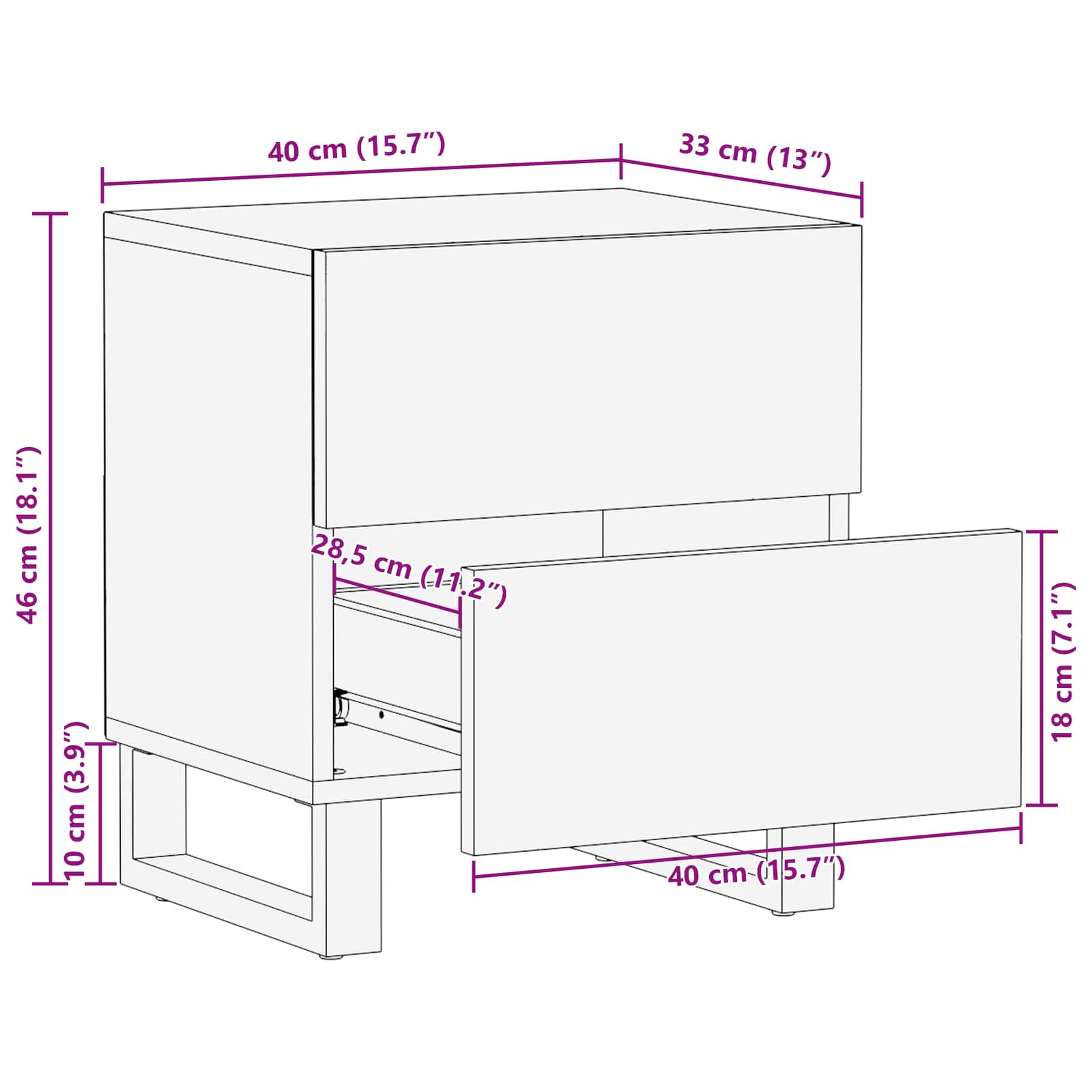 Cabinet de chevet Marron 40 x 33 x 46 cm Bois de mangue massif - XIOS