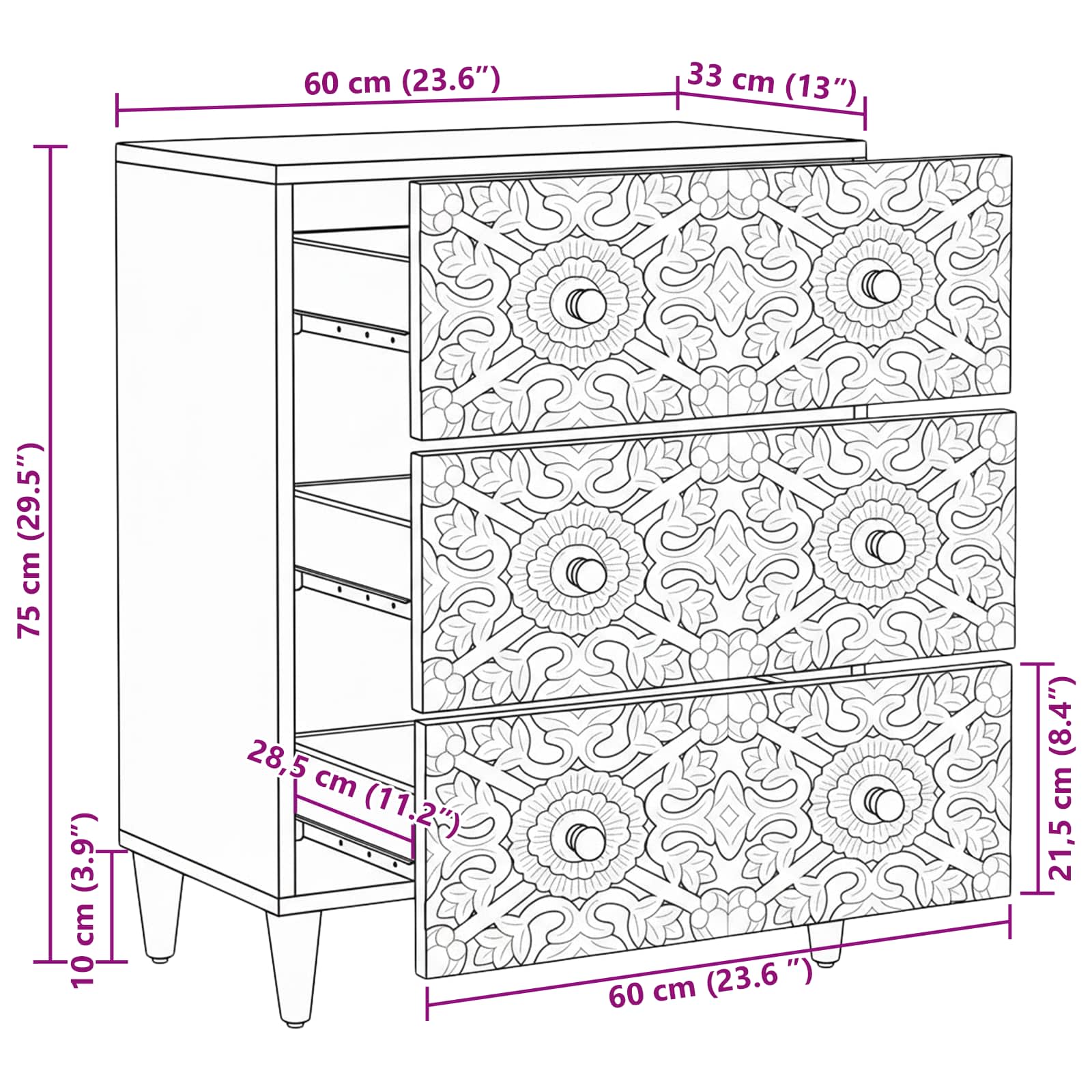 Buffet de Rangement Marron 60 x 33,5 x 75 cm - XIOS