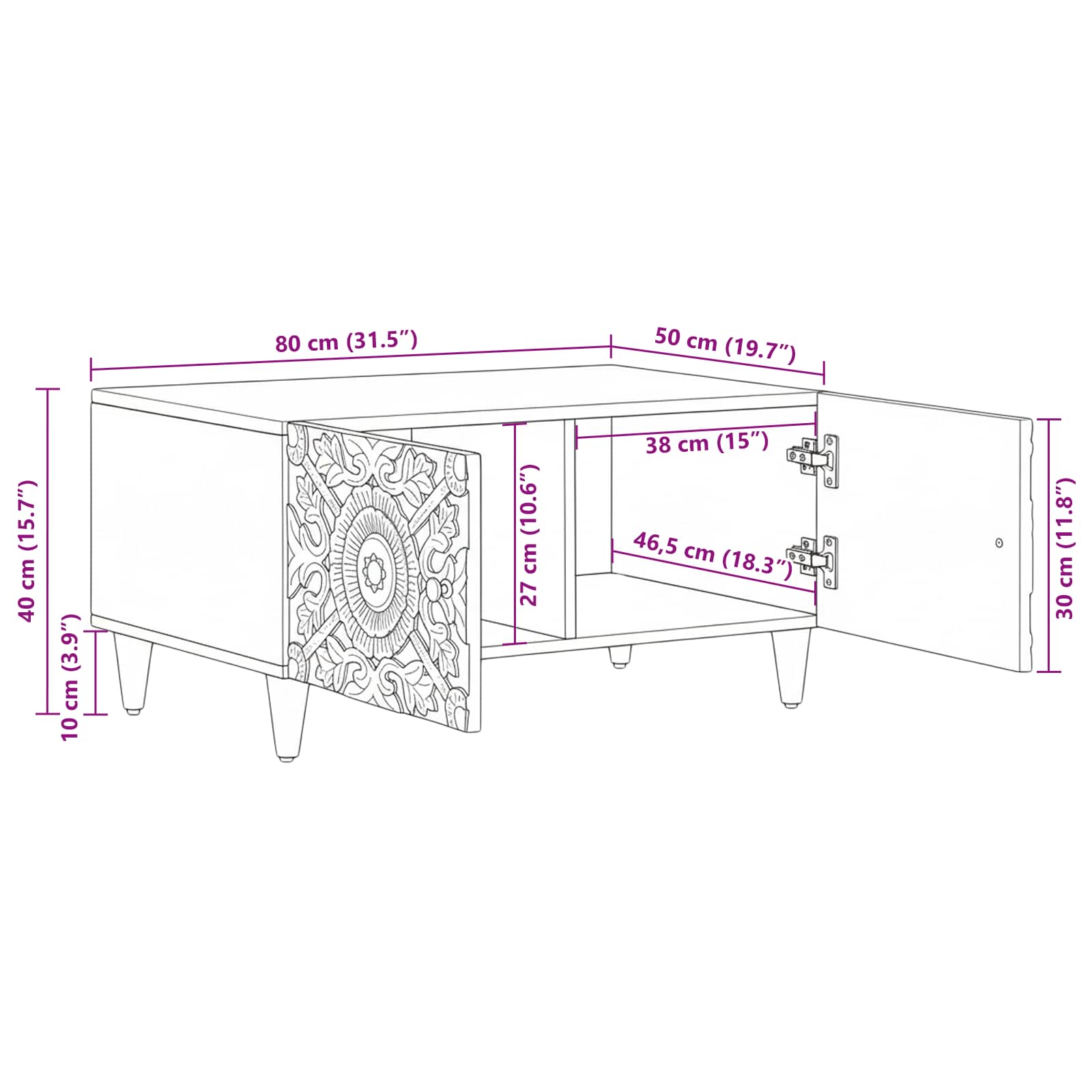 Table basse Marron 80 x 50 x 40 cm Bois de mangue massif - XIOS