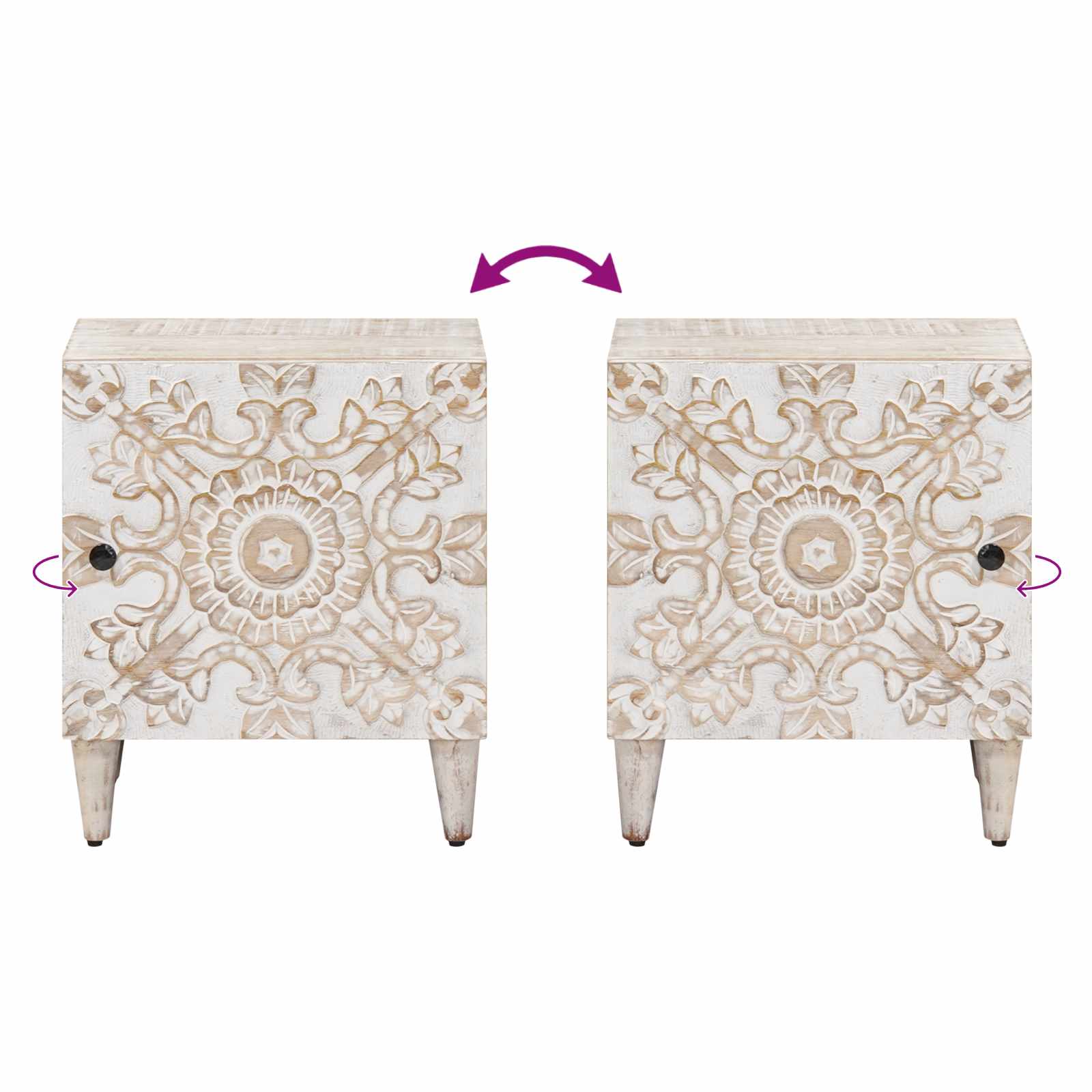 Cabinet de chevet Blanc 40 x 33,5 x 46 cm Bois de mangue massif - XIOS