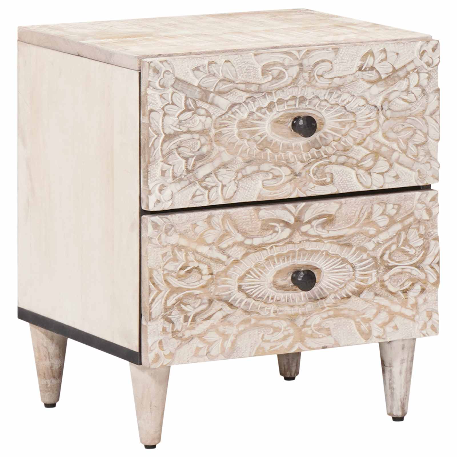Cabinet de chevet Blanc 40 x 33,5 x 46 cm Bois de mangue massif - XIOS
