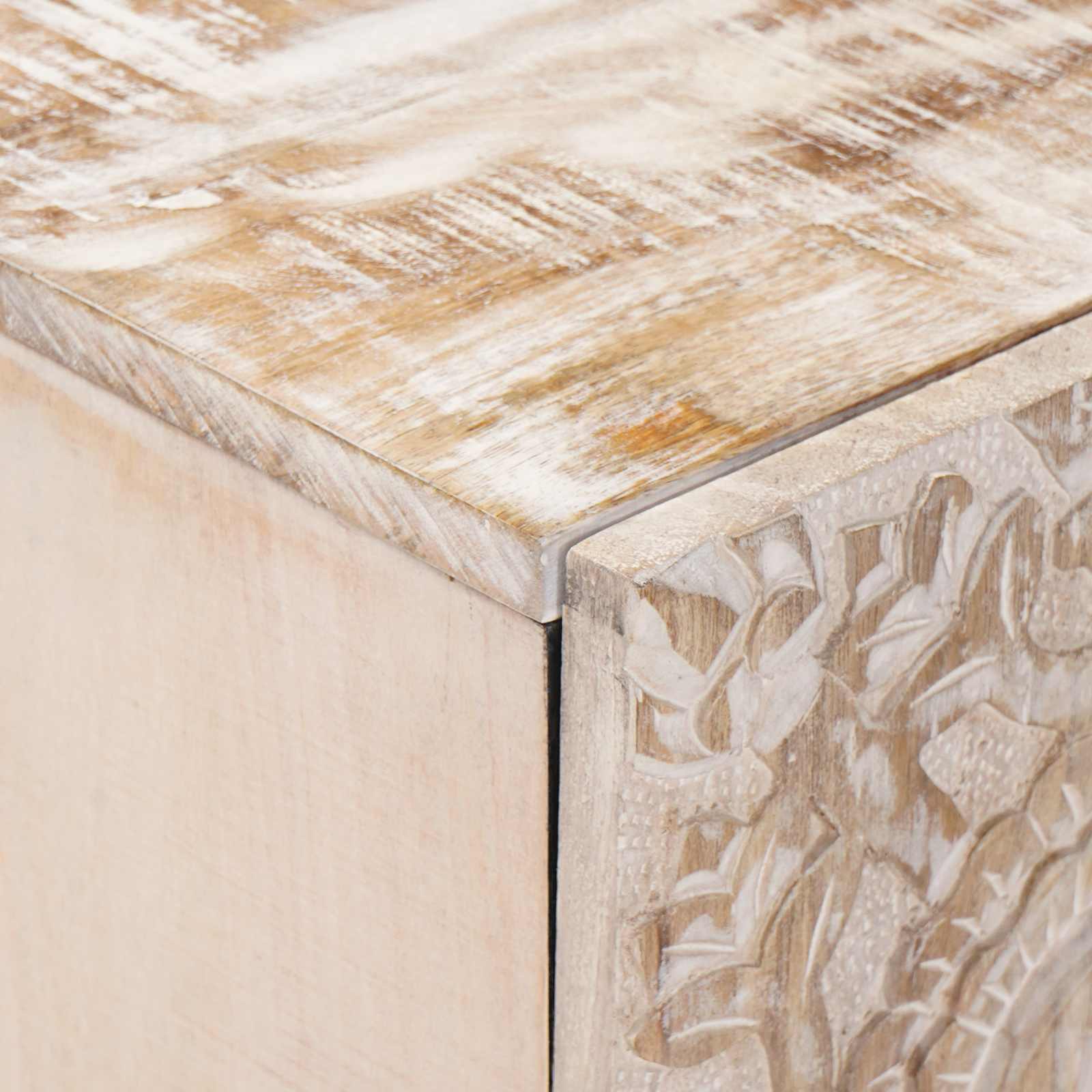 Meuble TV Blanc 105 x 33,5 x 46 cm Bois de mangue massif - XIOS