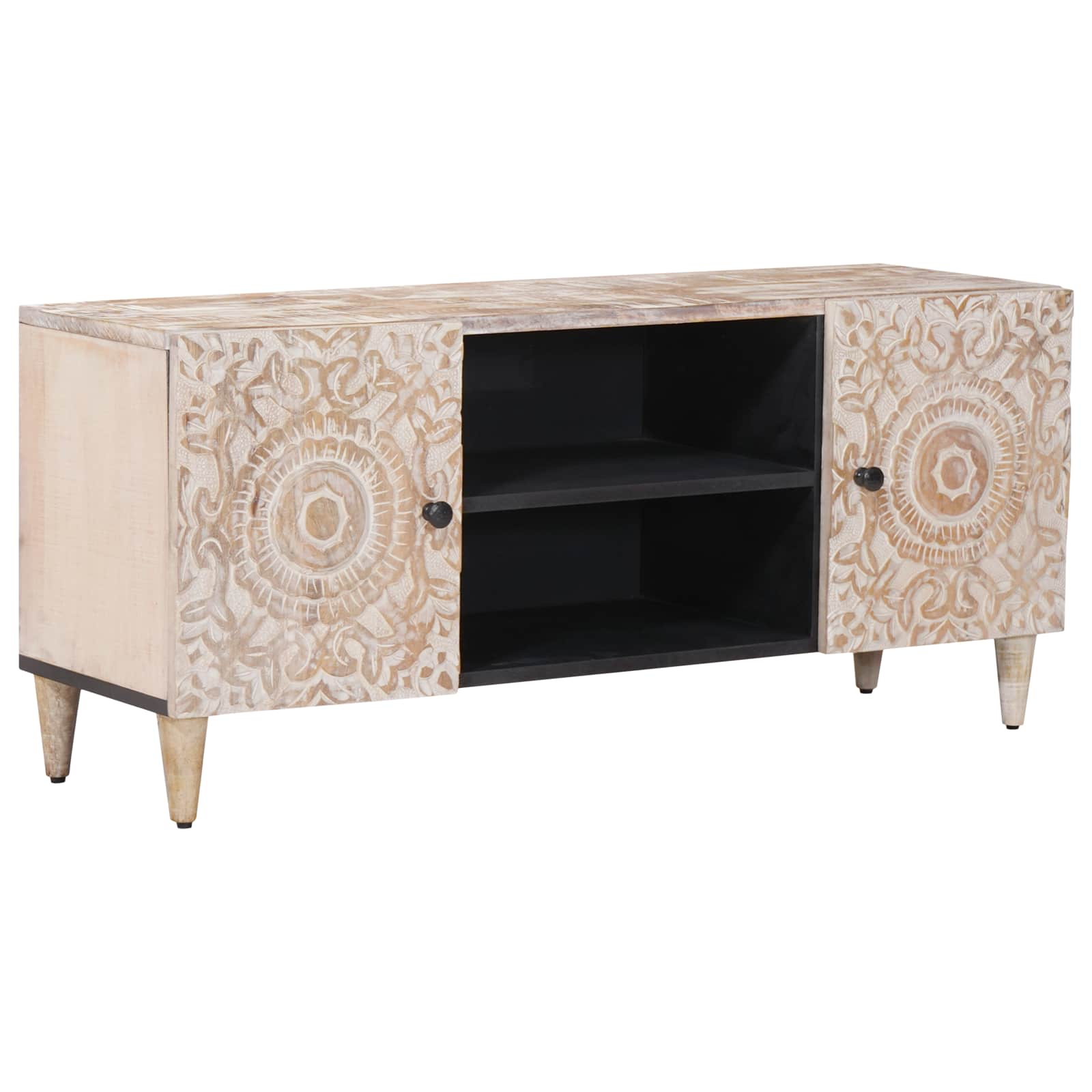 Meuble TV Blanc 105 x 33,5 x 46 cm Bois de mangue massif - XIOS