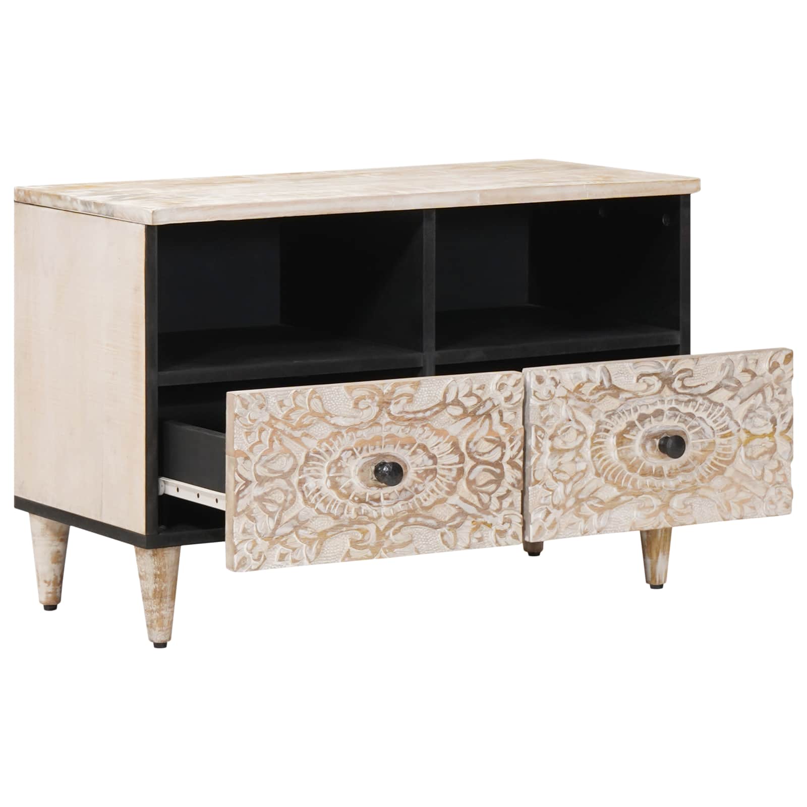 Meuble TV Blanc 70 x 33,5 x 46 cm Bois de mangue massif - XIOS