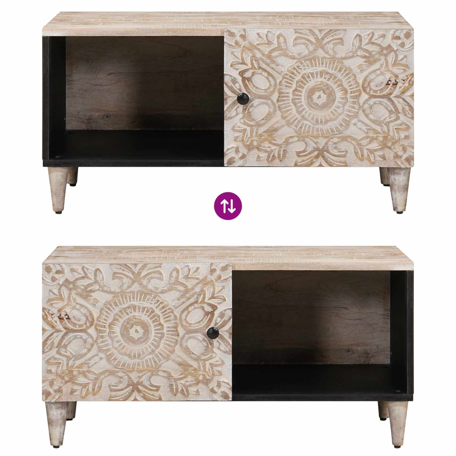 Table basse Blanc 80 x 50 x 40 cm Bois de mangue massif - XIOS