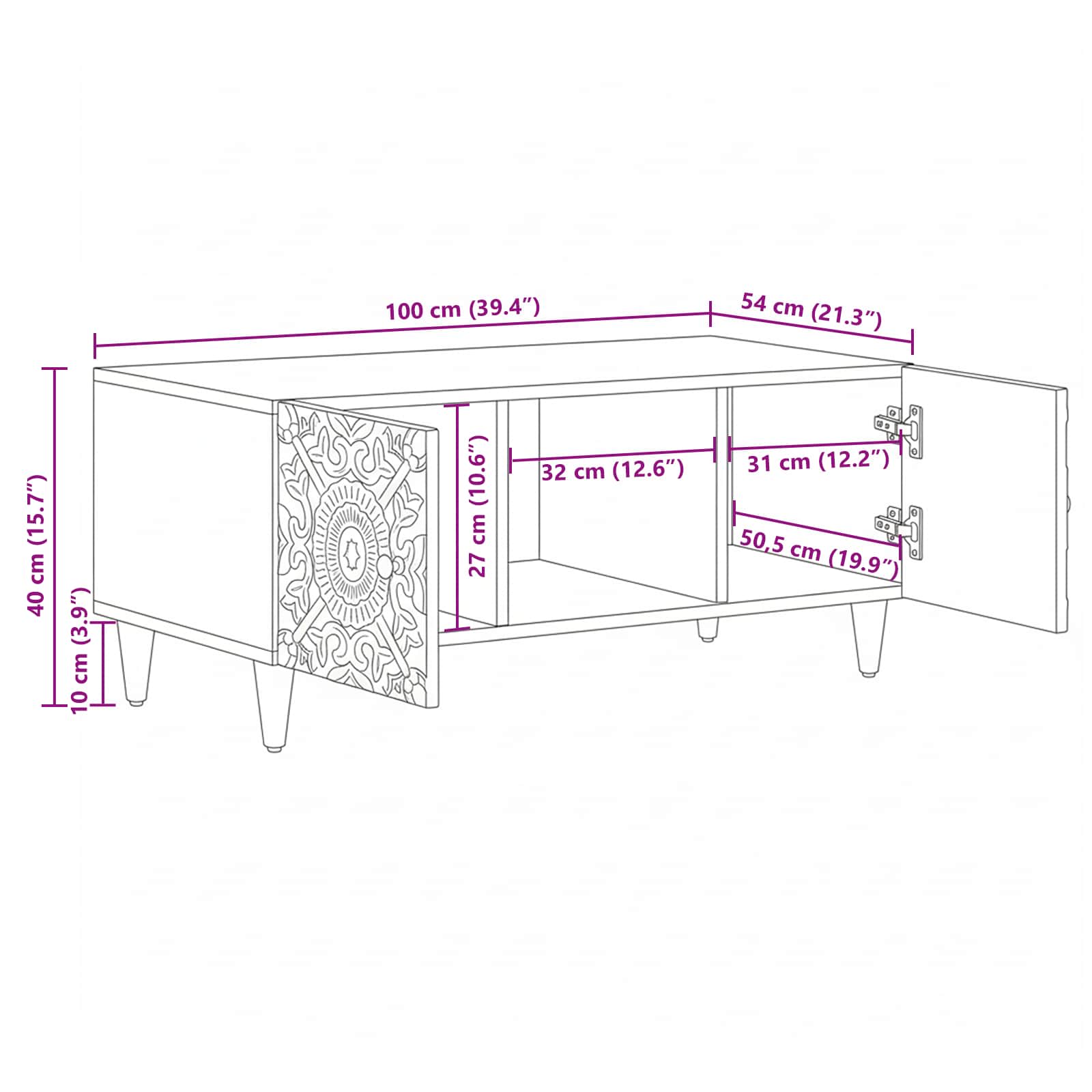 Table basse Blanc 100 x 54 x 40 cm Bois de mangue massif - XIOS
