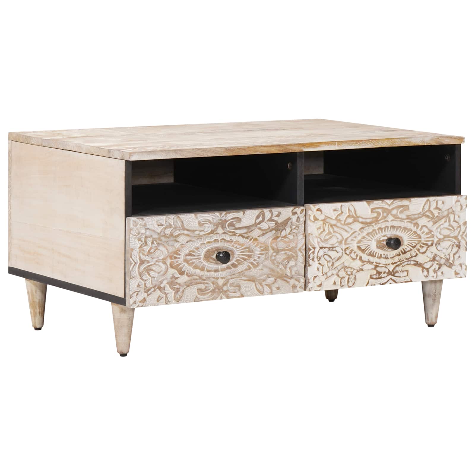 Table basse Blanc 80 x 54 x 40 cm Bois de mangue massif - XIOS