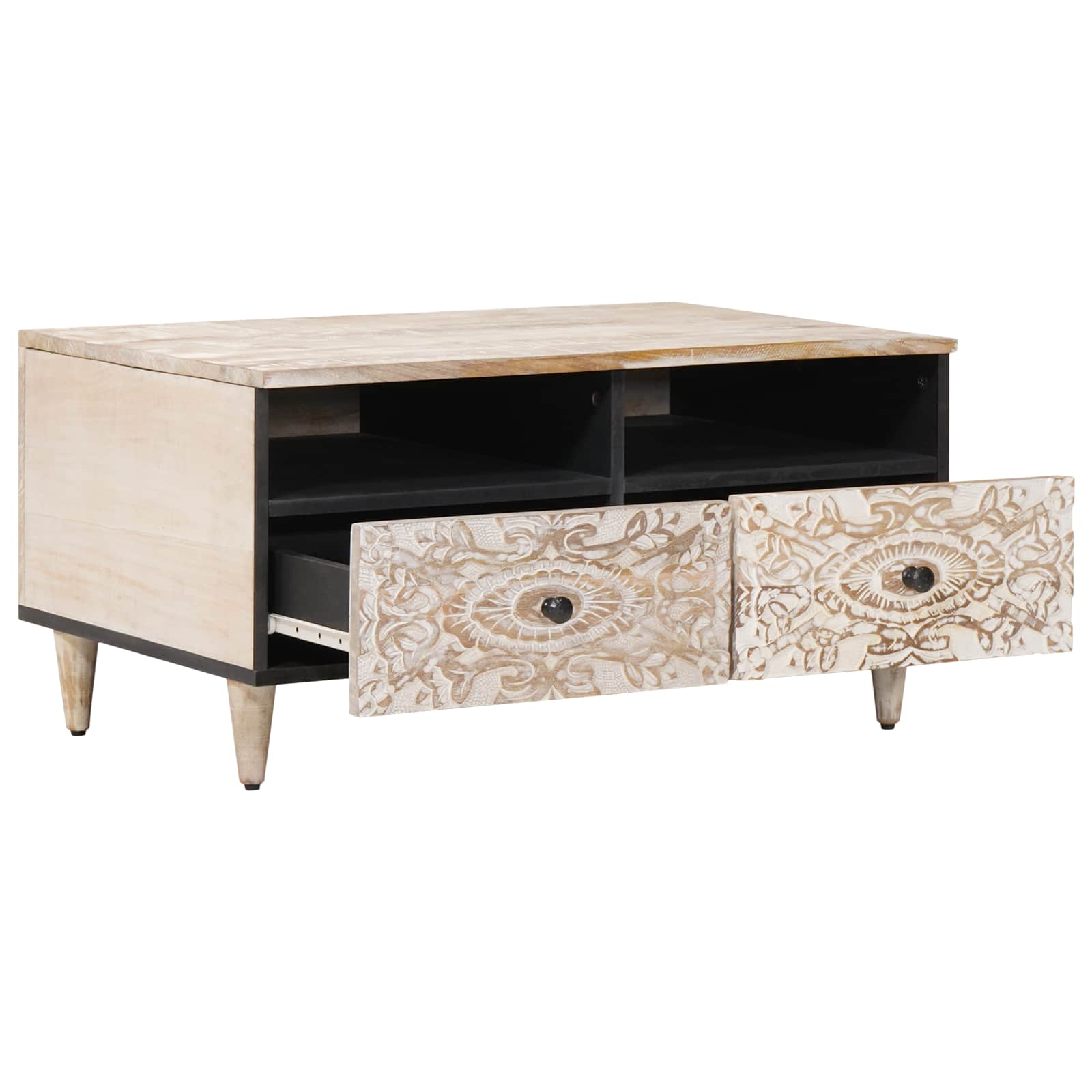 Table basse Blanc 80 x 54 x 40 cm Bois de mangue massif - XIOS