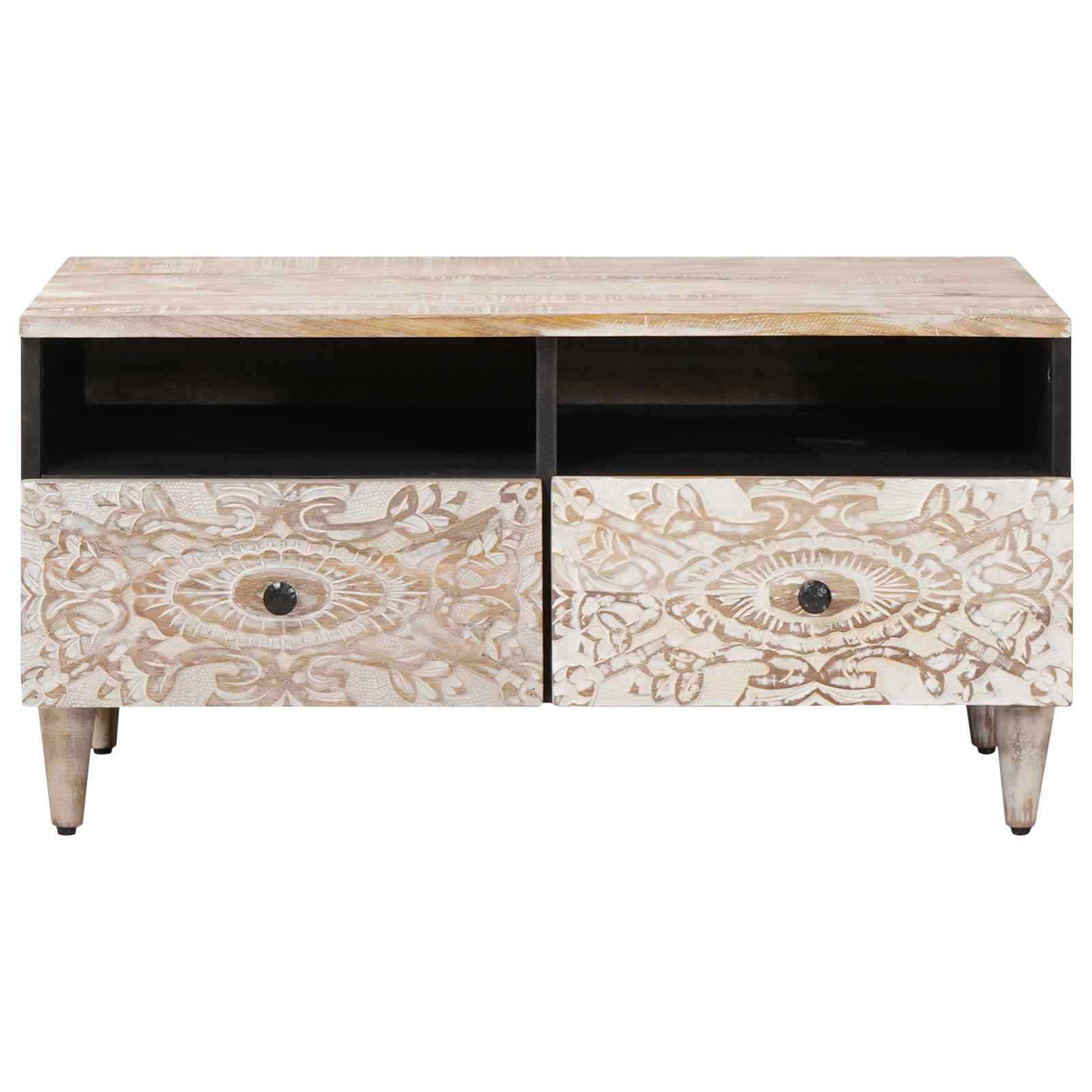 Table basse Blanc 80 x 54 x 40 cm Bois de mangue massif - XIOS