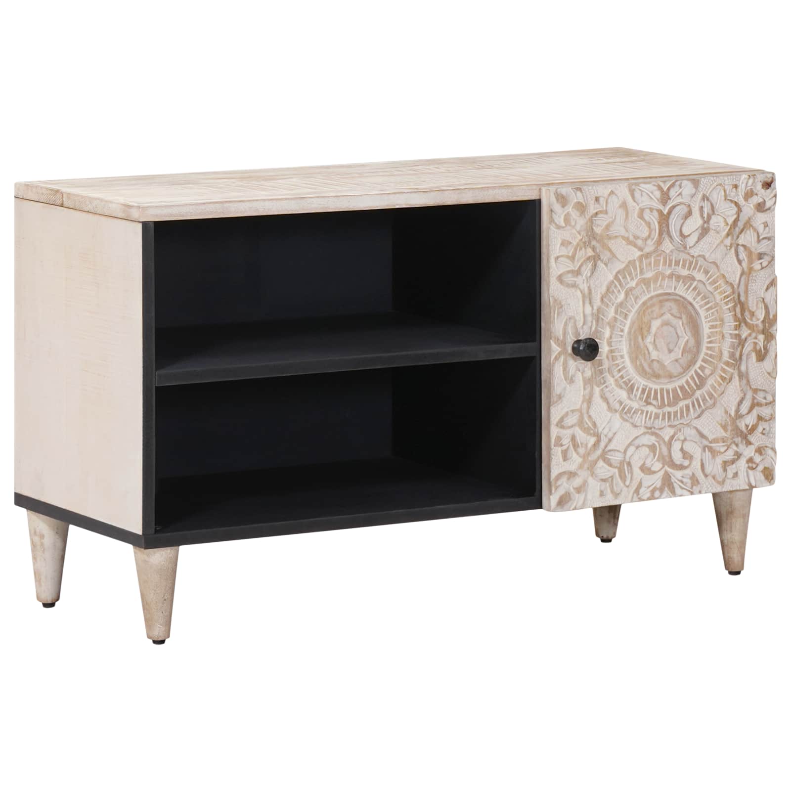 Meuble TV Blanc 80 x 31,5 x 46 cm Bois de mangue massif - XIOS