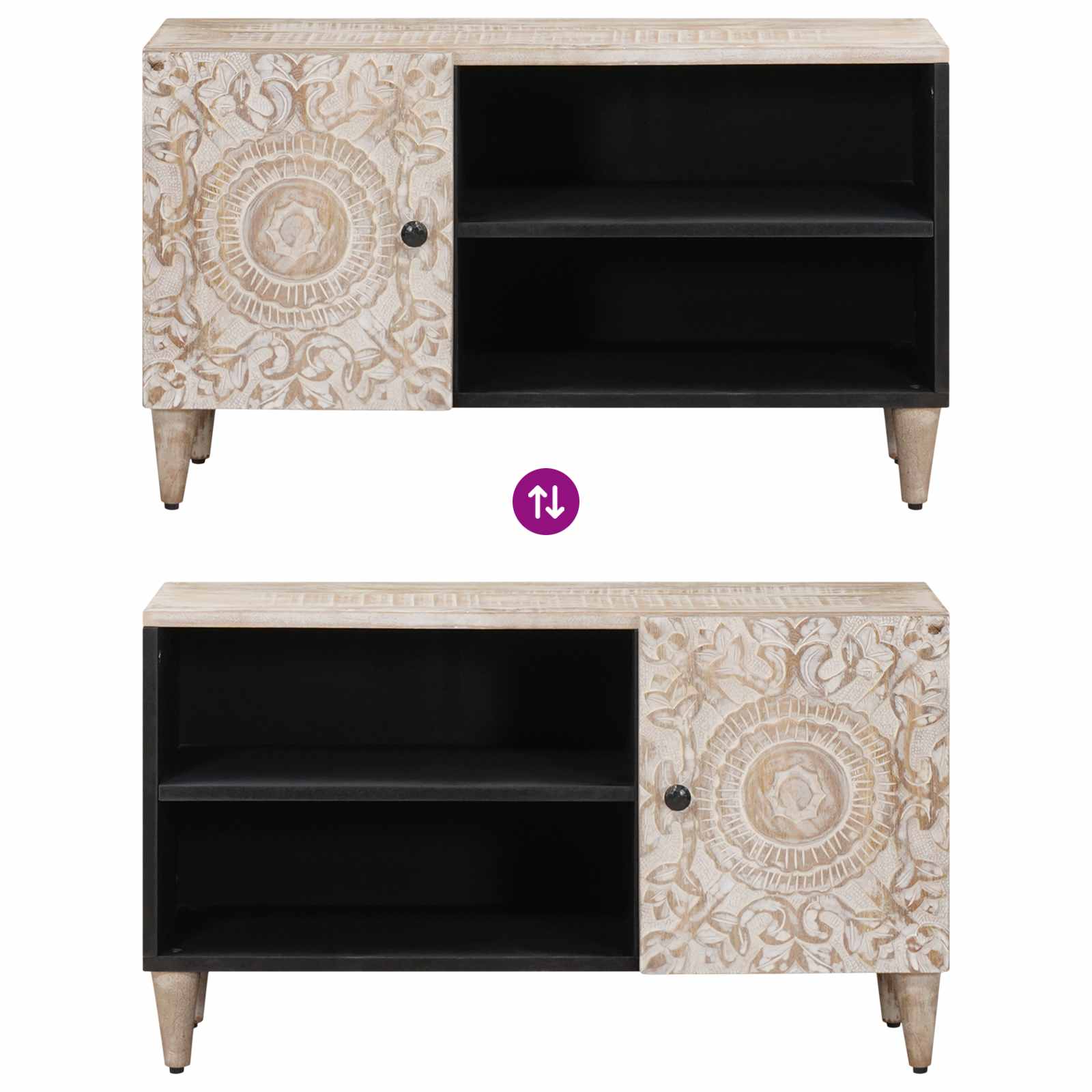 Meuble TV Blanc 80 x 31,5 x 46 cm Bois de mangue massif - XIOS