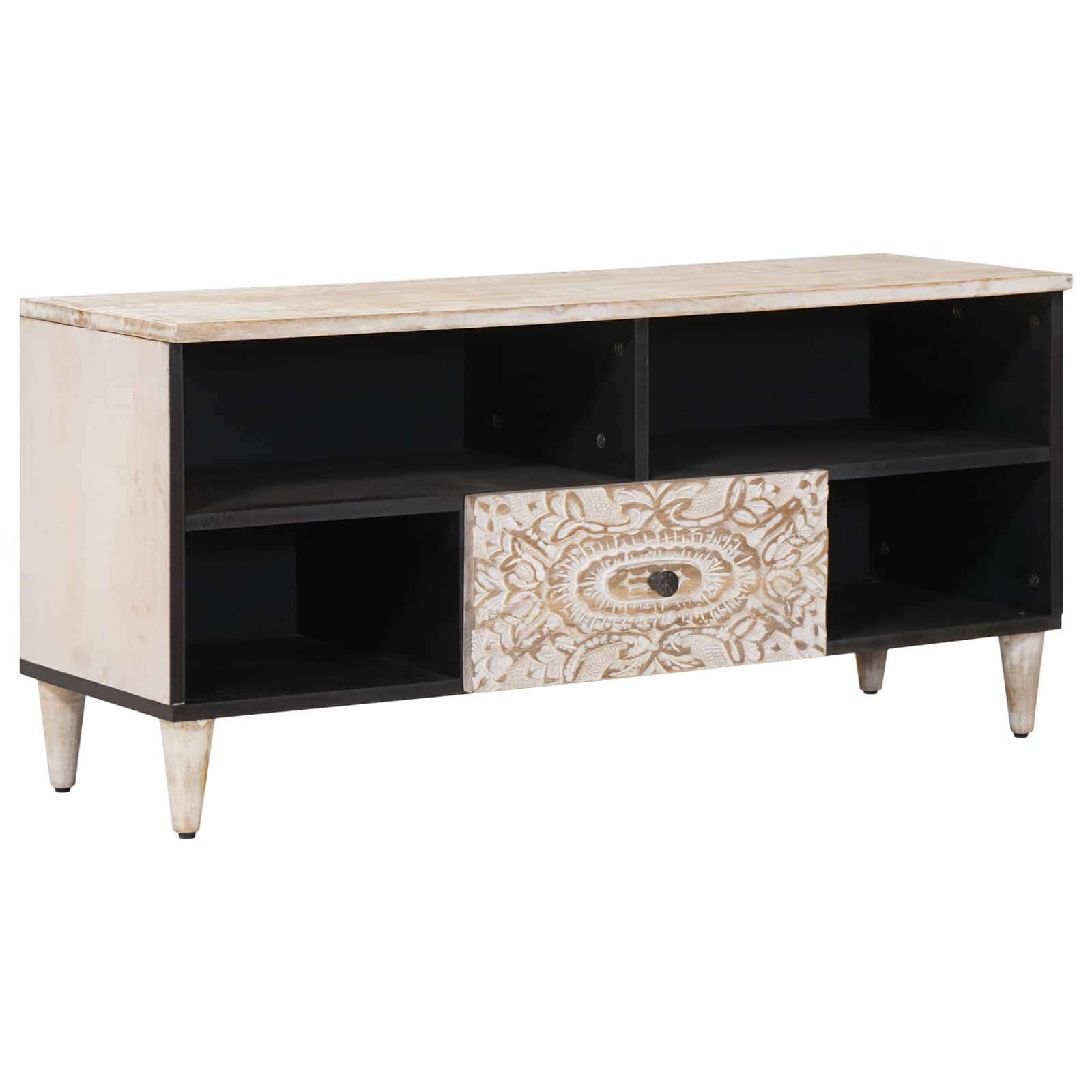 Meuble TV Blanc 100 x 33,5 x 46 cm Bois de mangue massif - XIOS