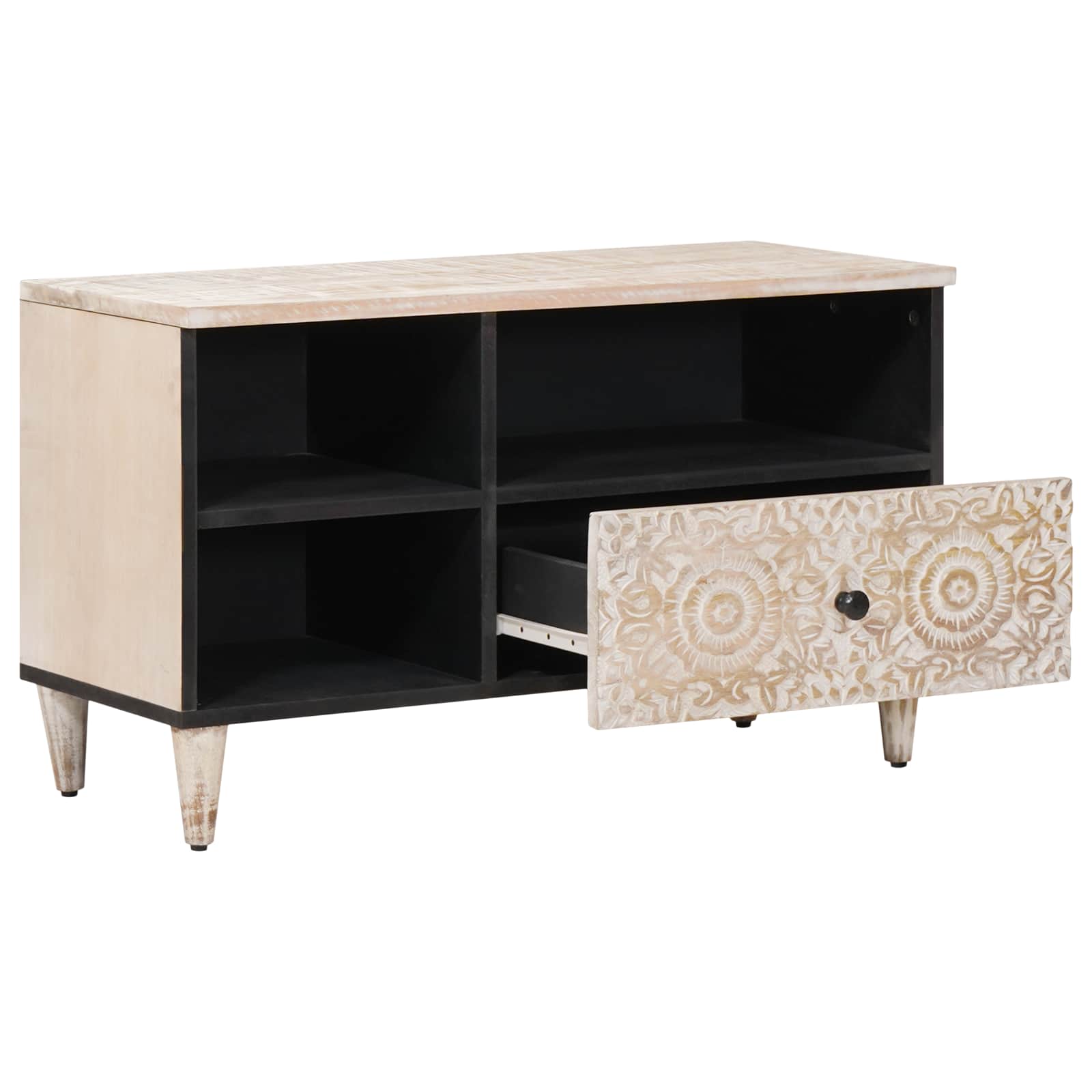 Meuble TV Blanc 80 x 33,5 x 46 cm Bois de mangue massif - XIOS
