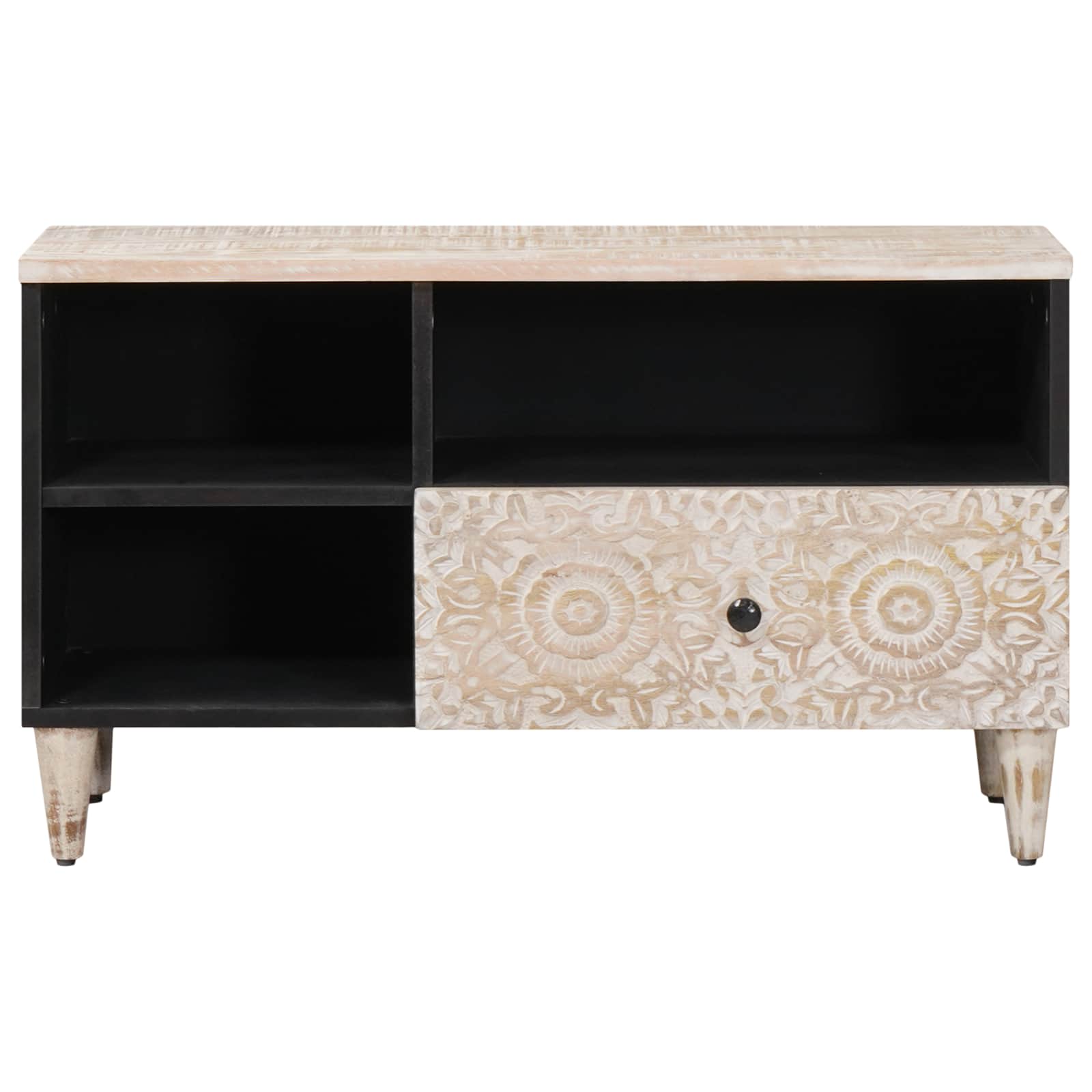 Meuble TV Blanc 80 x 33,5 x 46 cm Bois de mangue massif - XIOS