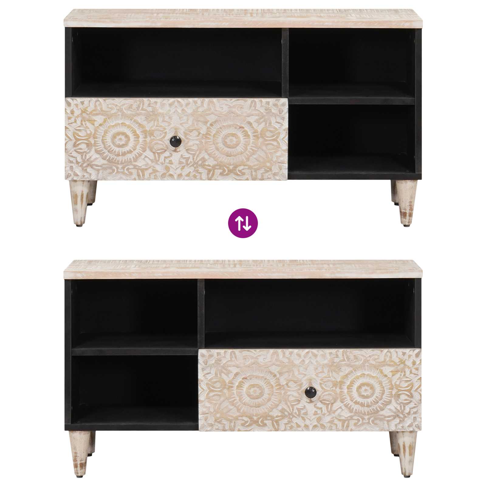 Meuble TV Blanc 80 x 33,5 x 46 cm Bois de mangue massif - XIOS