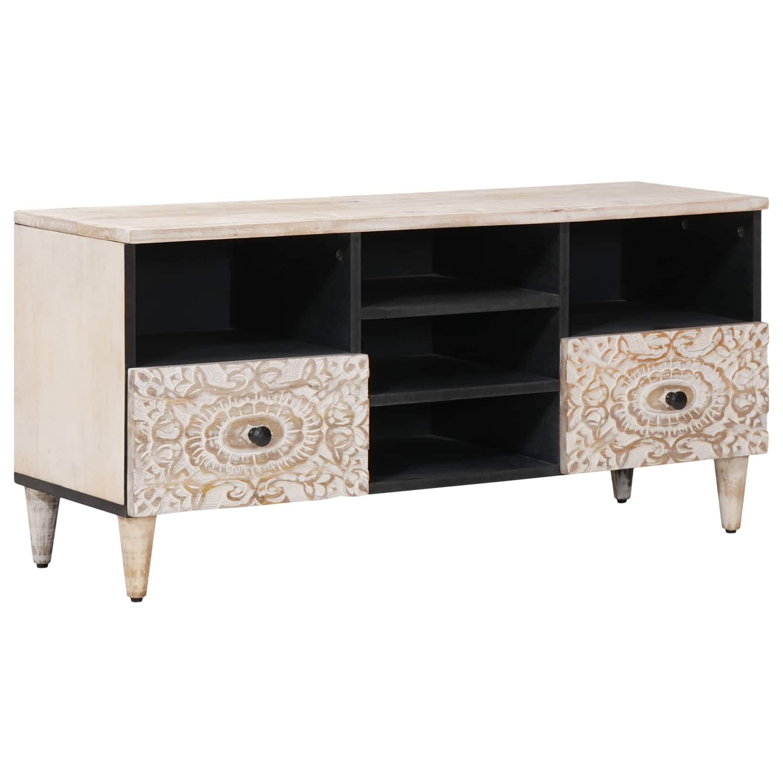 Meuble TV Blanc 100 x 33,5 x 46 cm Bois de mangue massif - XIOS