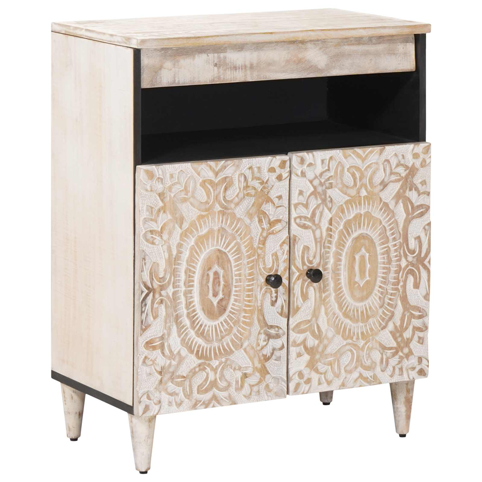 Buffet avec porte Blanc 60 x 33,5 x 75 cm Bois de mangue massif - XIOS