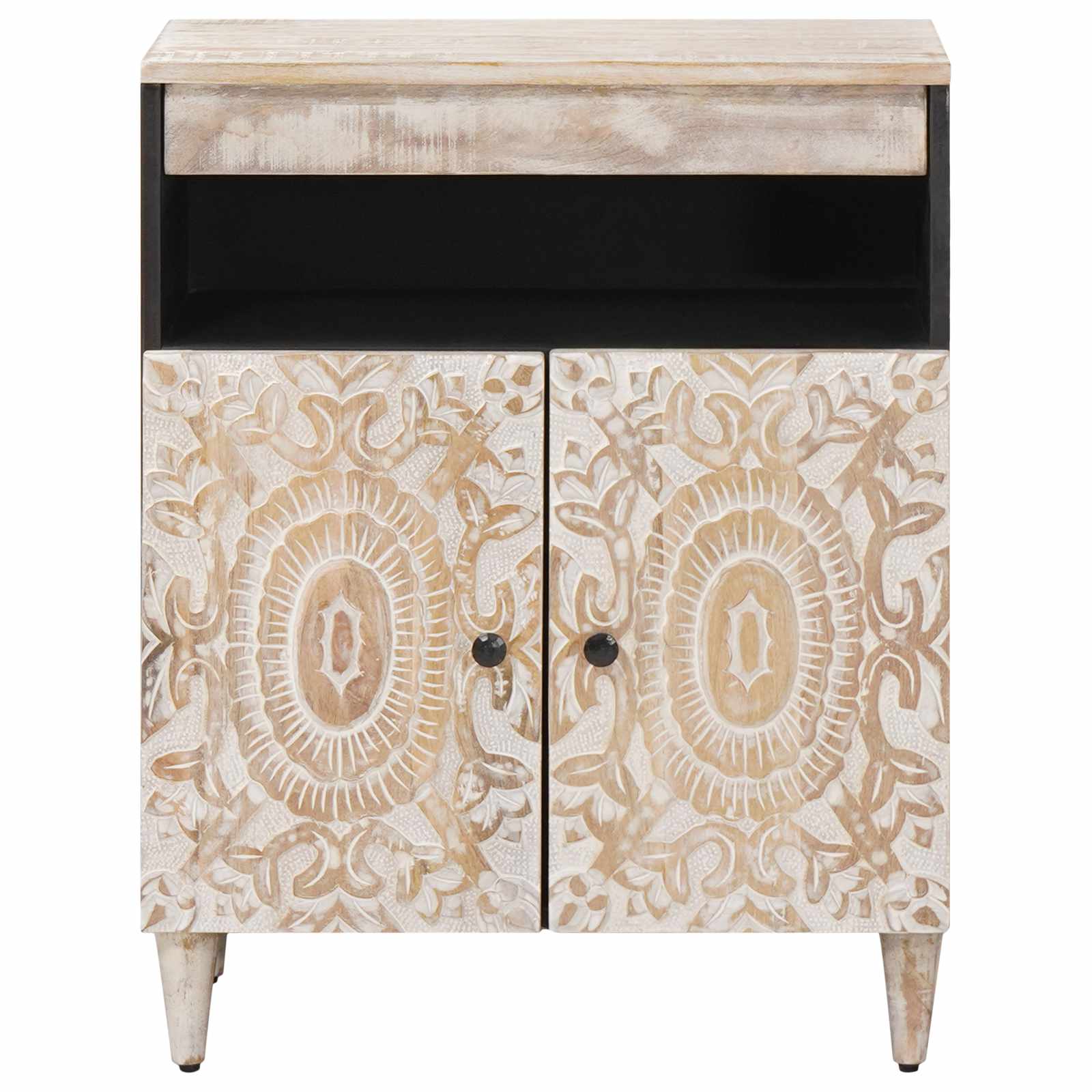 Buffet avec porte Blanc 60 x 33,5 x 75 cm Bois de mangue massif - XIOS