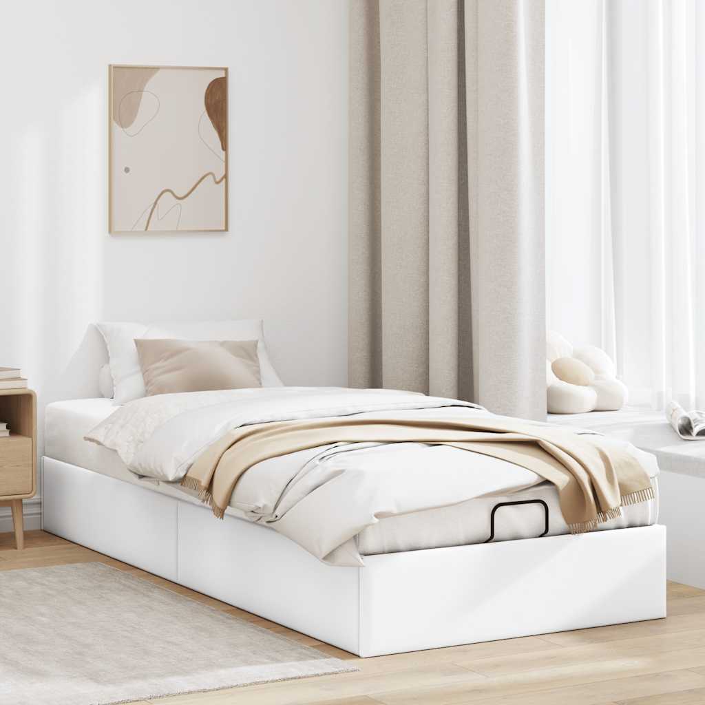 Cadre de lit ottoman sans matelas blanc 90x190 cm similicuir - XIOS