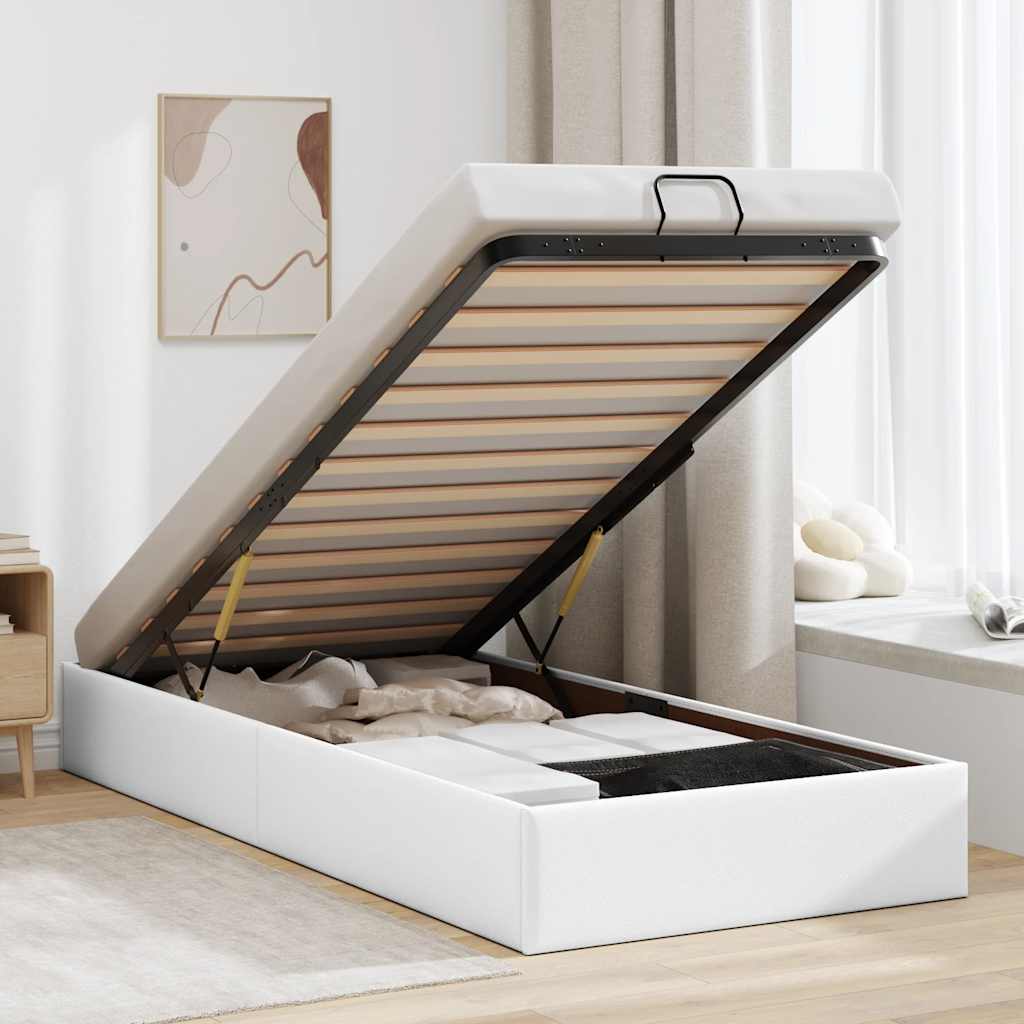 Cadre de lit ottoman sans matelas blanc 90x190 cm similicuir - XIOS
