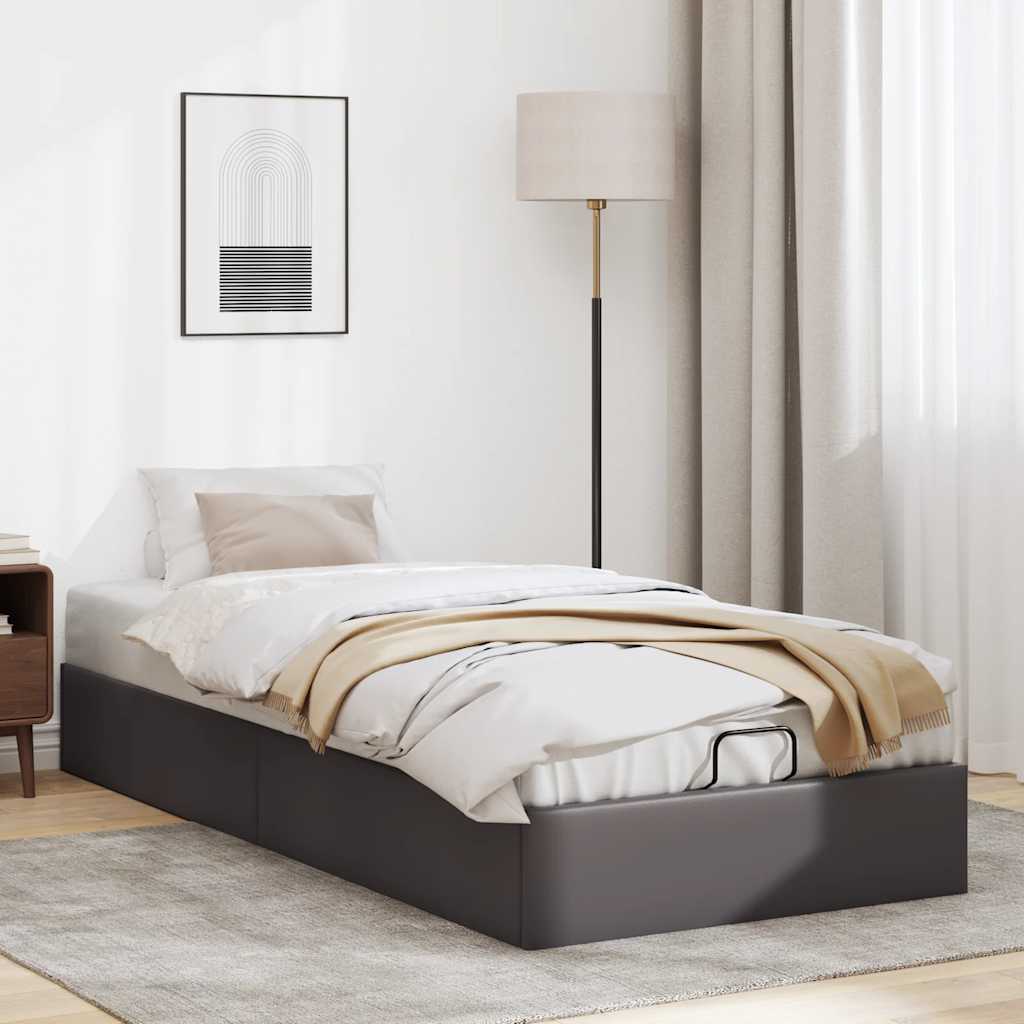 Cadre de lit ottoman sans matelas gris 90x190 cm similicuir - XIOS