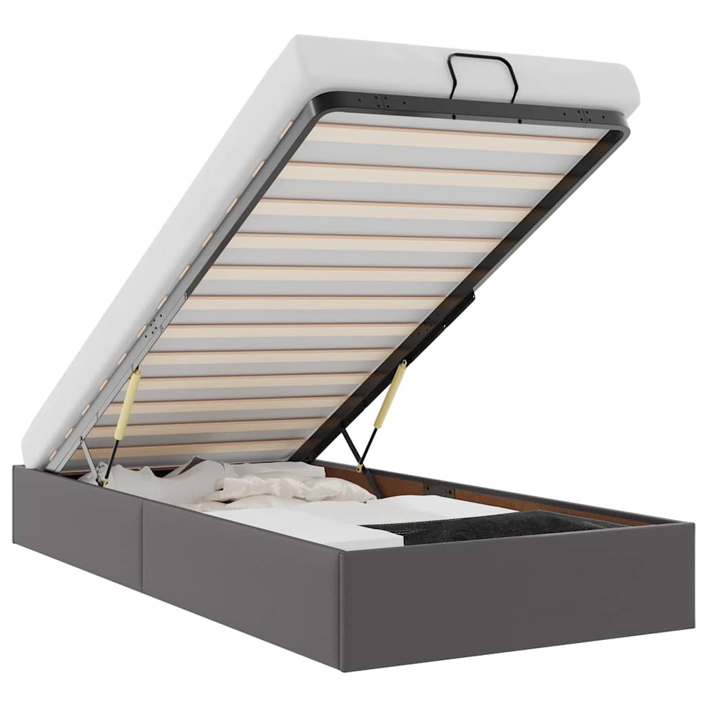 Cadre de lit ottoman sans matelas gris 90x200 cm similicuir - XIOS