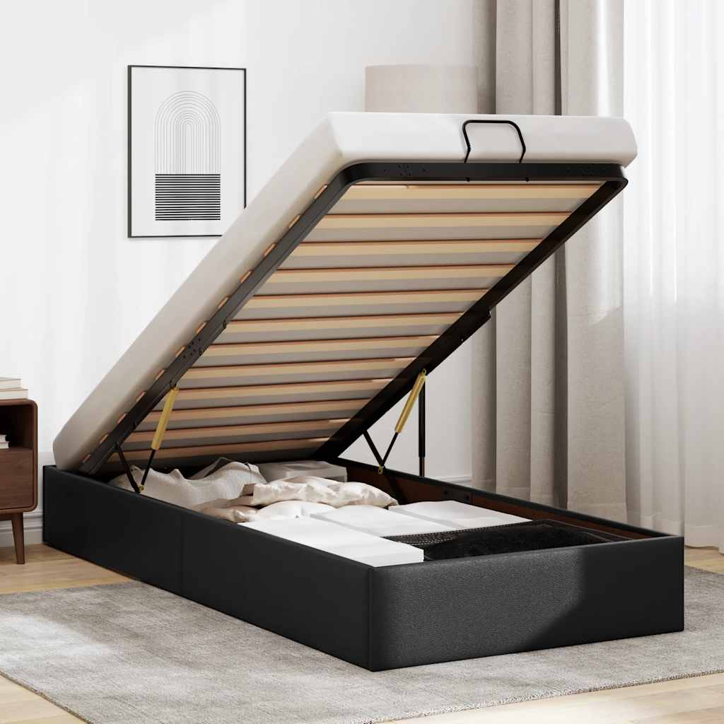 Cadre de lit ottoman sans matelas noir 100x200 cm similicuir - XIOS