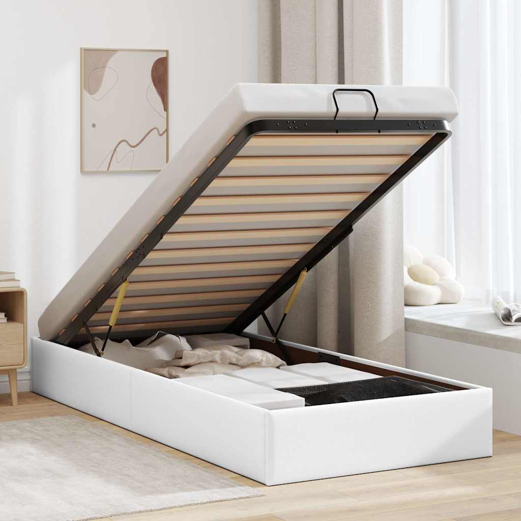 Cadre de lit ottoman sans matelas blanc 100x200 cm similicuir - XIOS