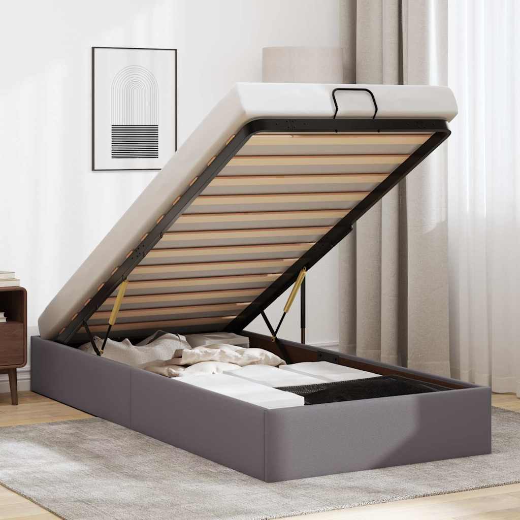 Cadre de lit ottoman sans matelas gris 100x200 cm similicuir - XIOS