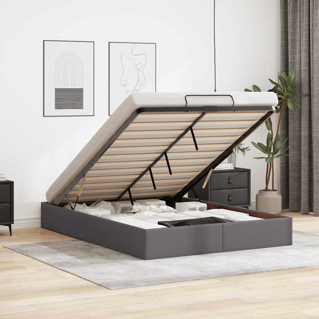 Cadre de lit ottoman sans matelas gris 140x200 cm similicuir - XIOS