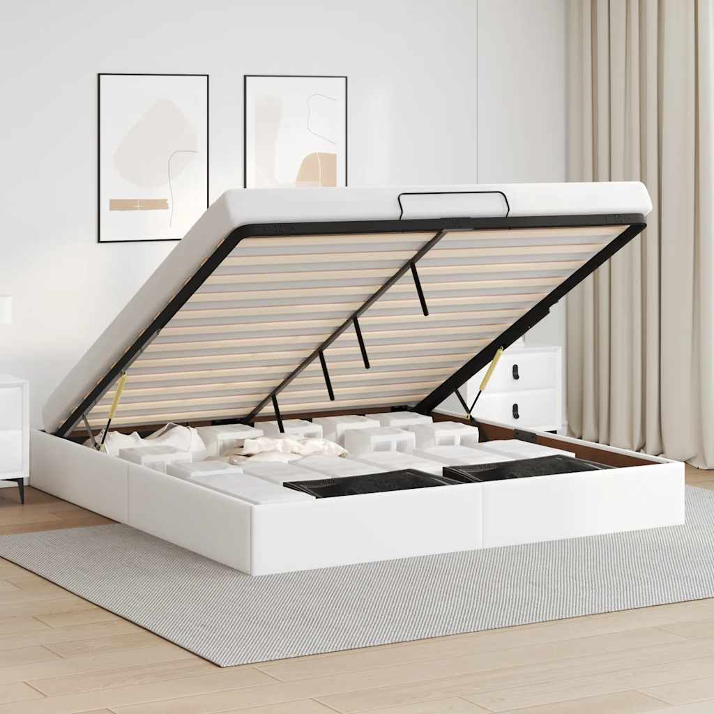 Cadre de lit ottoman sans matelas blanc 160x200 cm similicuir - XIOS