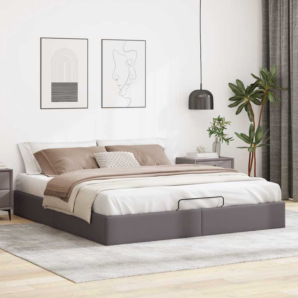 Cadre de lit ottoman sans matelas gris 200x200 cm similicuir - XIOS