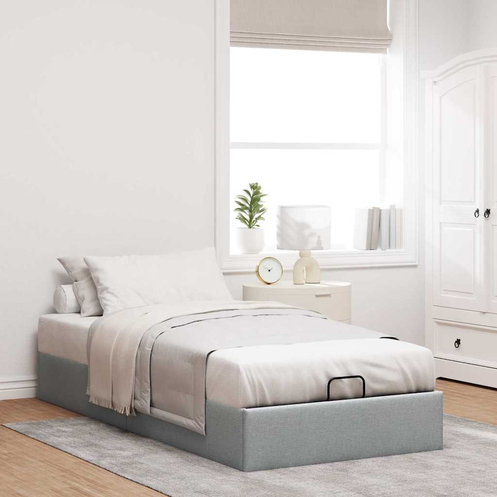Cadre de lit ottoman sans matelas gris clair 80x200 cm tissu - XIOS