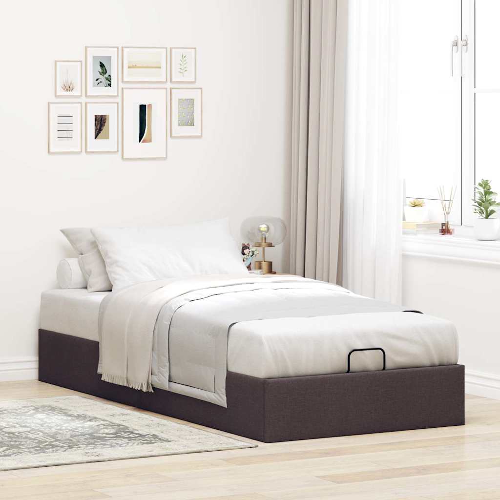 Cadre de lit ottoman sans matelas marron foncé 80x200 cm tissu - XIOS