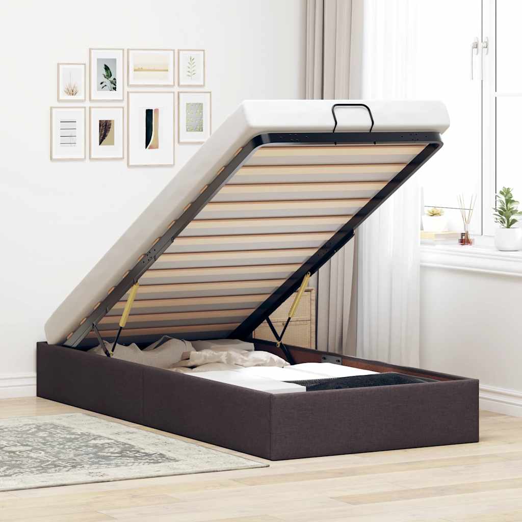 Cadre de lit ottoman sans matelas marron foncé 80x200 cm tissu - XIOS