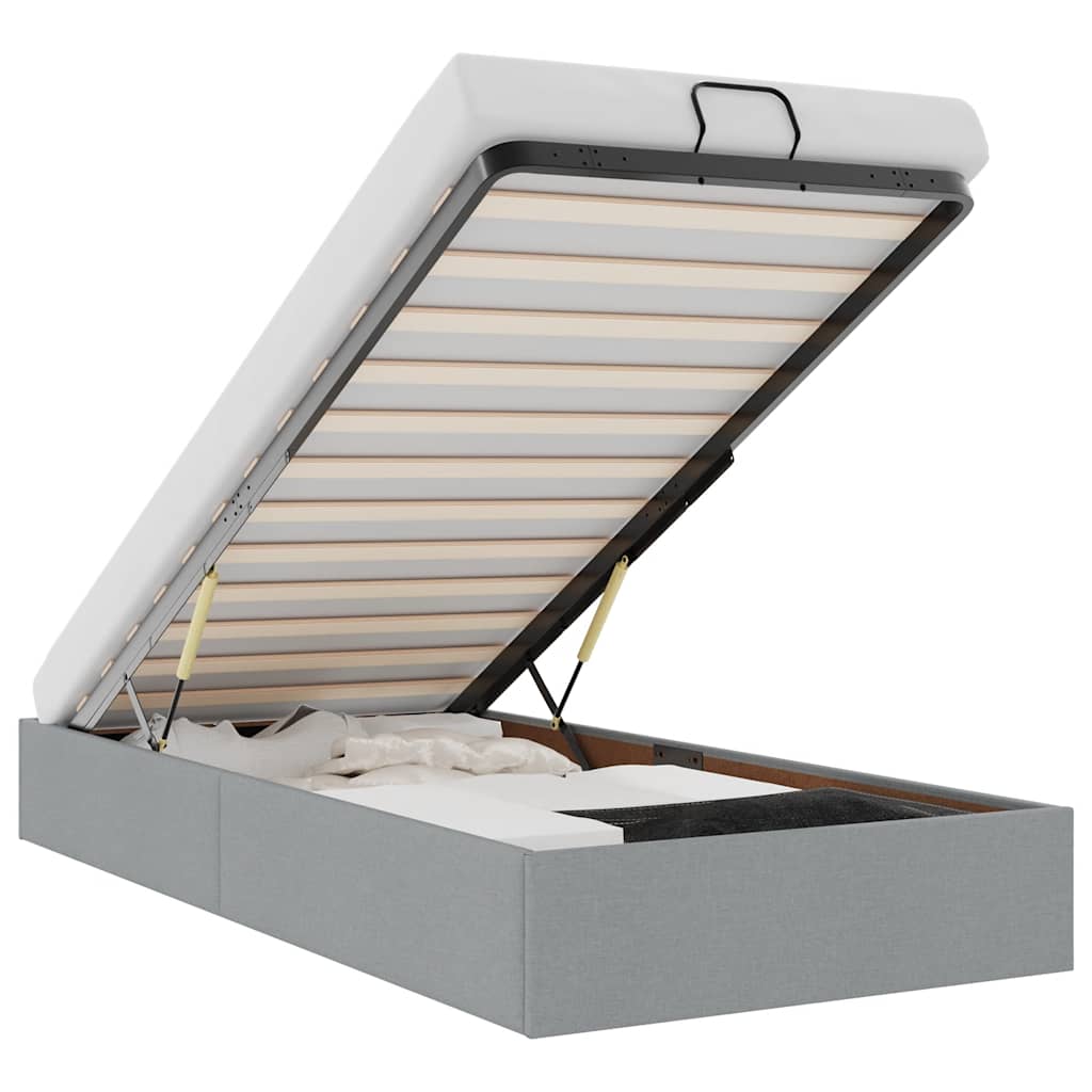 Cadre de lit ottoman sans matelas gris clair 90x190 cm tissu - XIOS