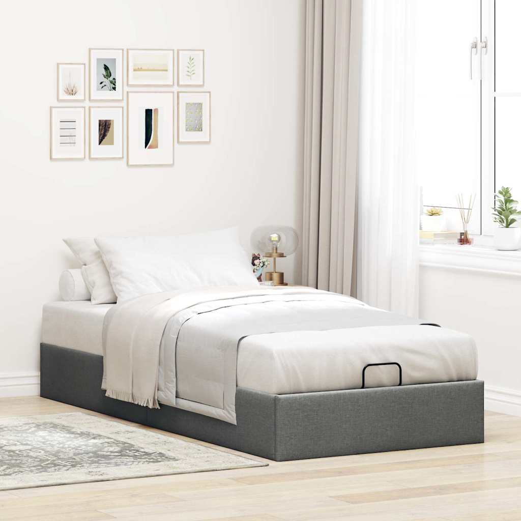 Cadre de lit ottoman sans matelas gris foncé 90x190 cm tissu - XIOS