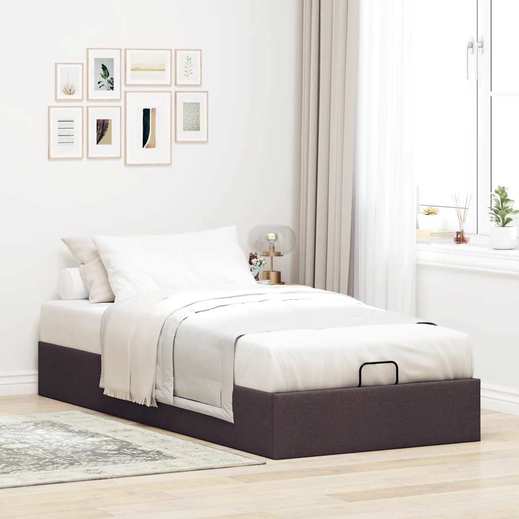 Cadre de lit ottoman sans matelas marron foncé 90x190 cm tissu - XIOS